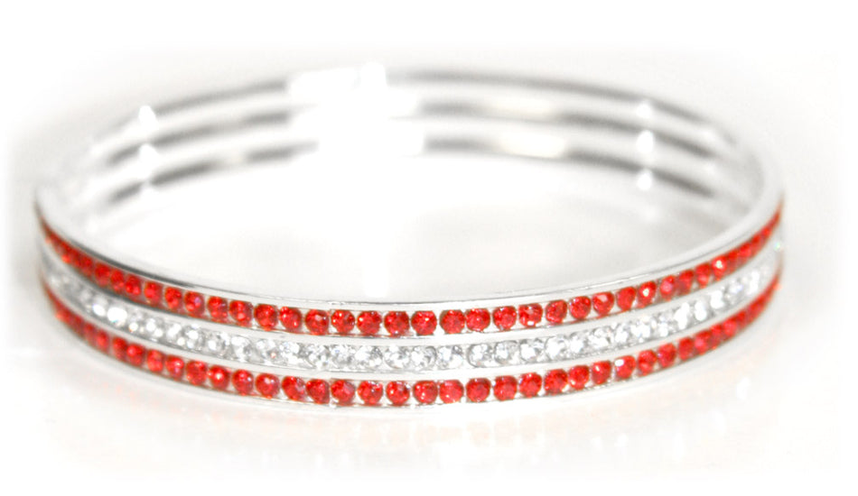 CRYSTL RED/WHT 3 ROW BRACELET