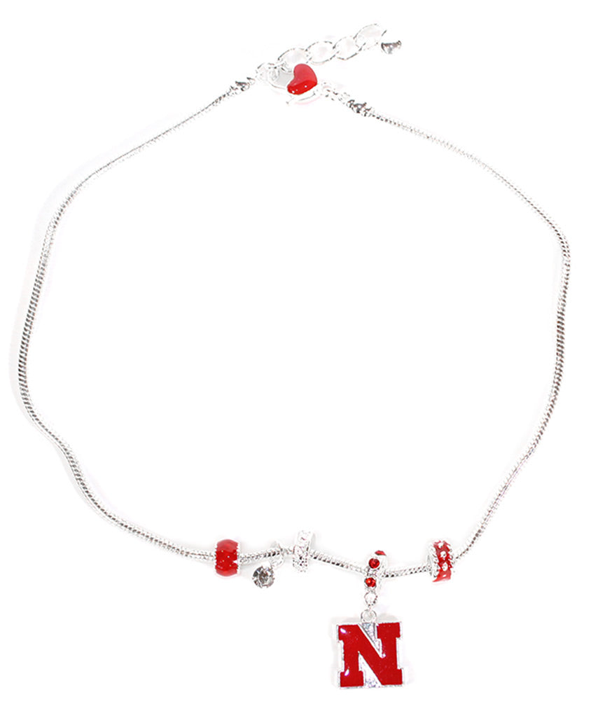 Husker N Silver Beaded Necklace