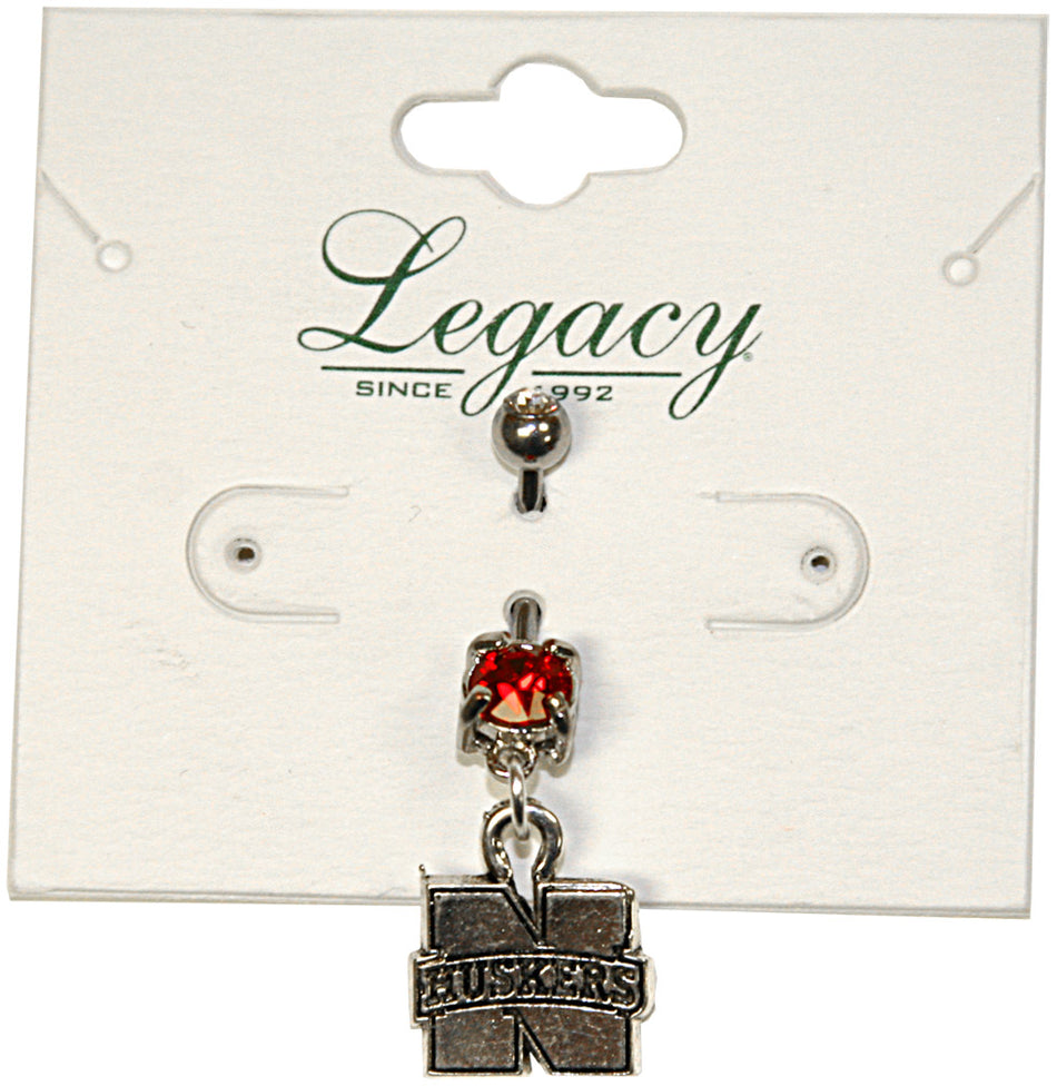 Nebraska Scarlet and Clear Belly Button Ring