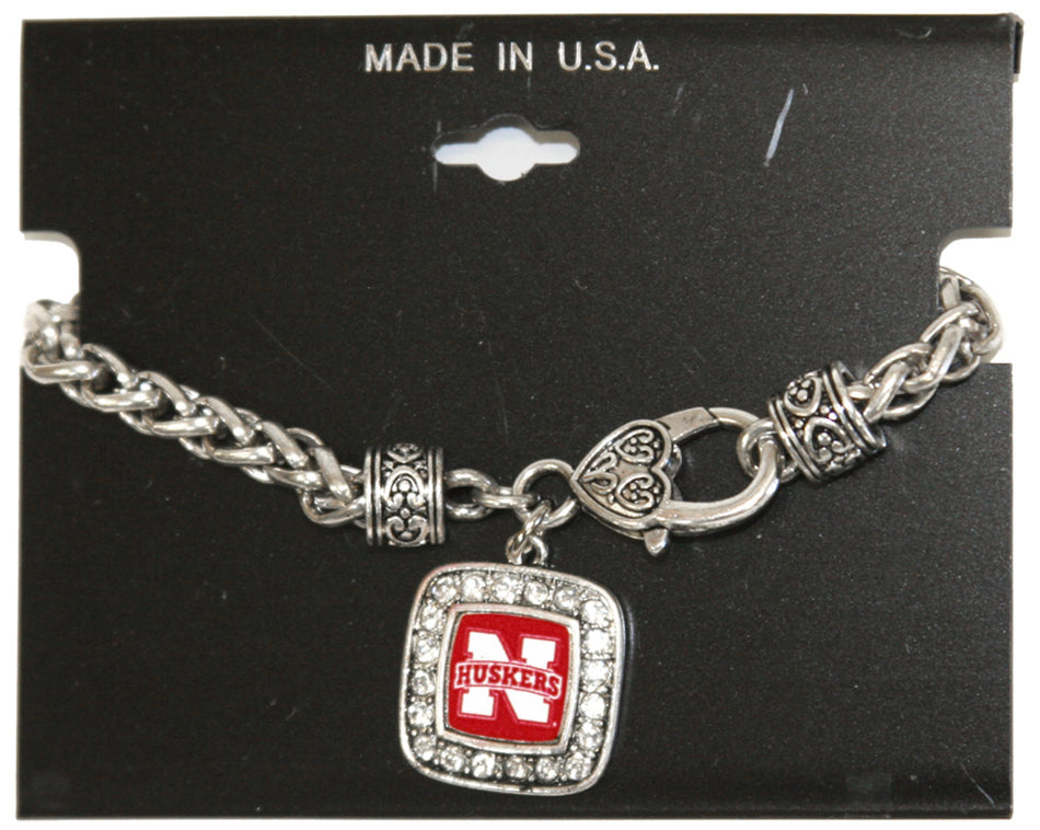 N Huskers Square Charm Bracelet