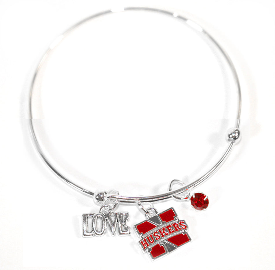 Silver Wire N Huskers Love Charm Bracelet