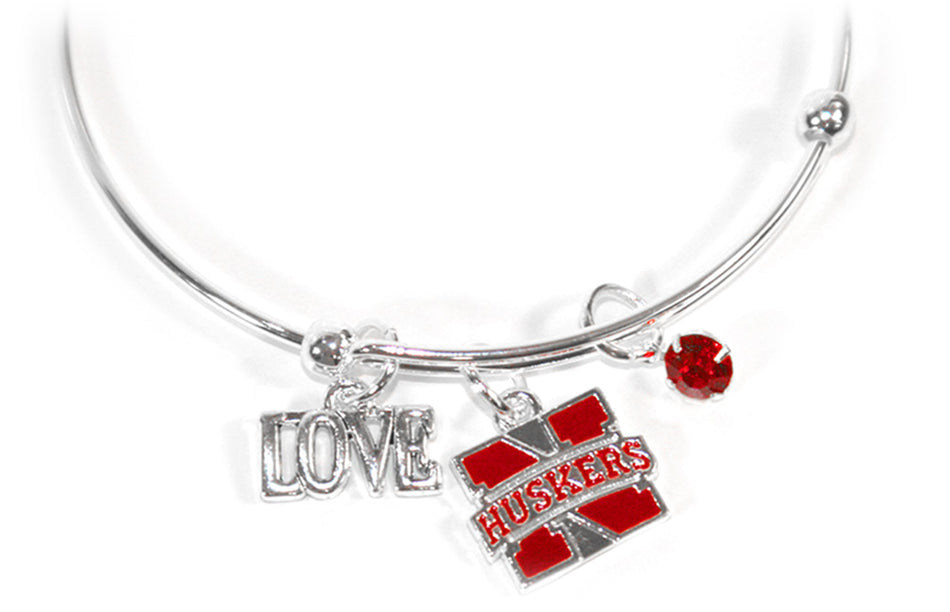 Silver Wire N Huskers Love Charm Bracelet
