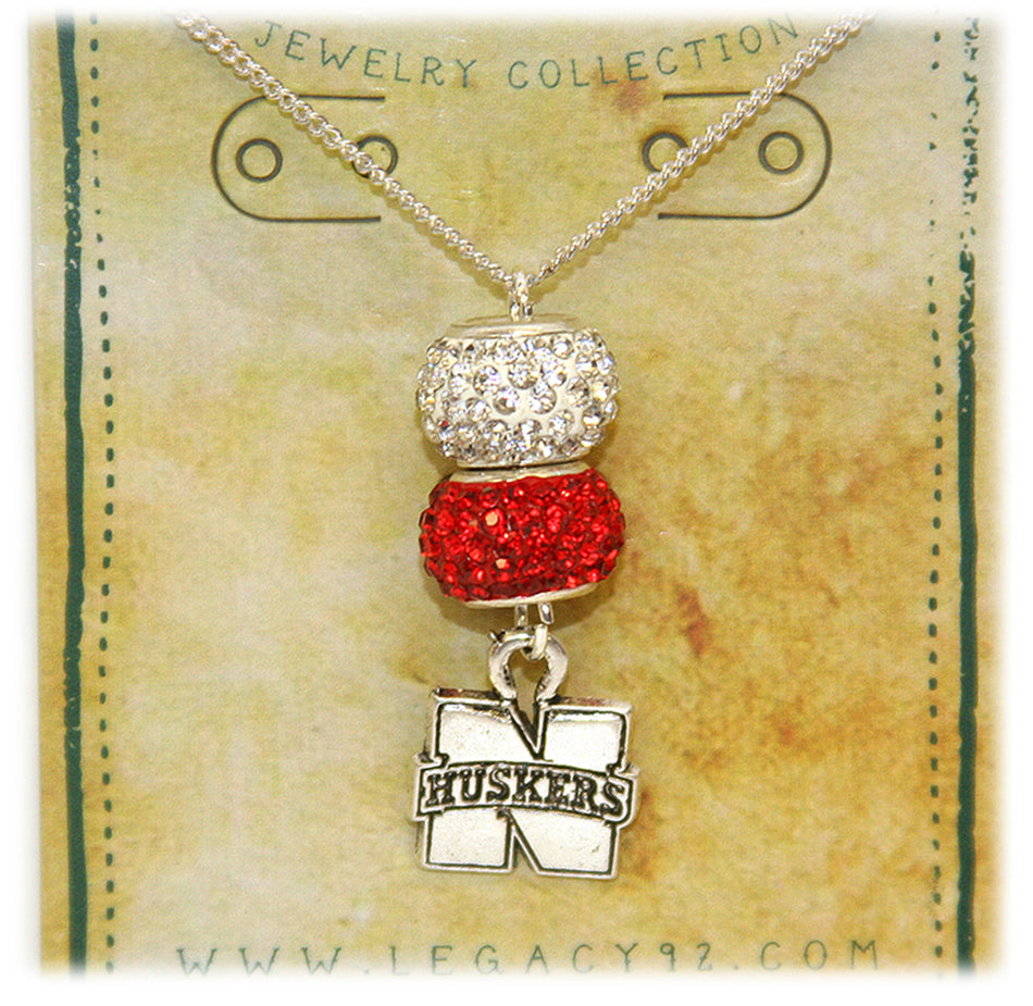 N Huskers Bling Bead Charm Necklace