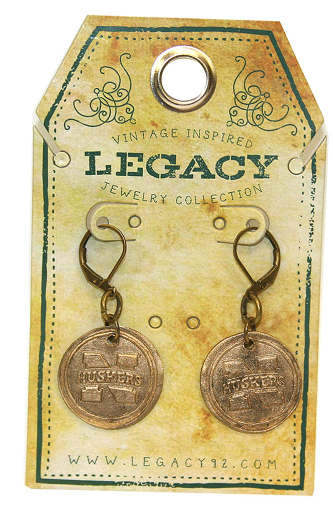 N Huskers Antique Bronze Charm Earrings