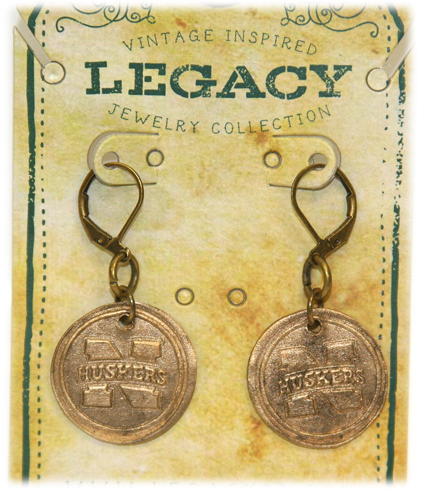 N Huskers Antique Bronze Charm Earrings