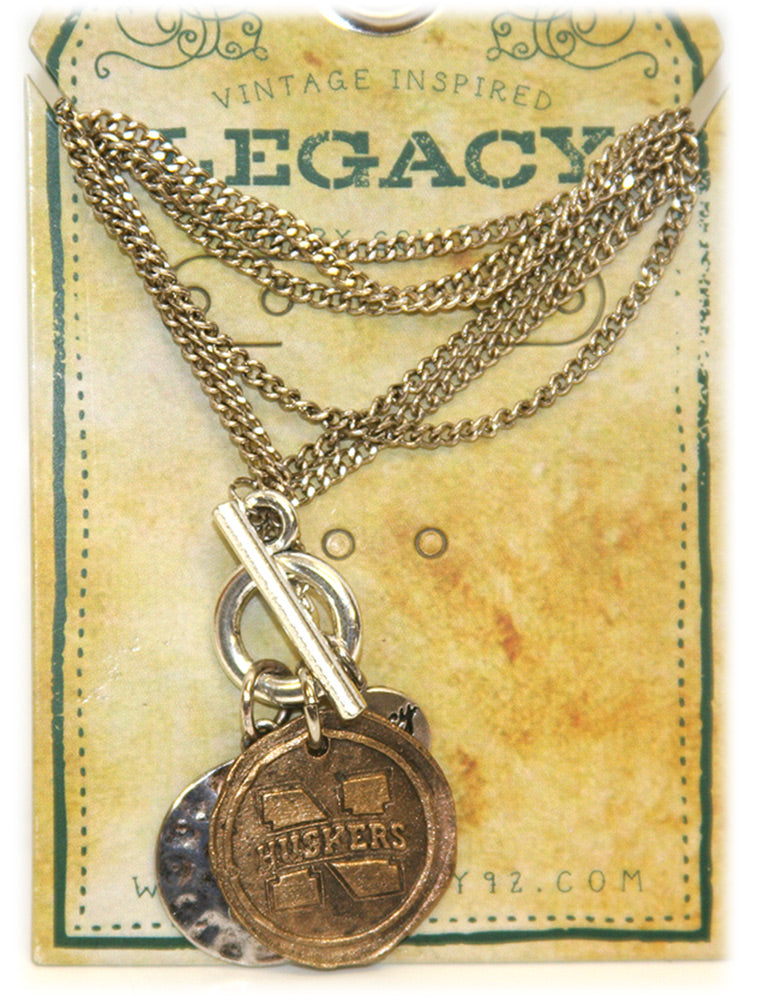 N Huskers Antique Bronze Toggle Necklace