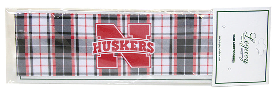 N Huskers Plaid Stretch Headband
