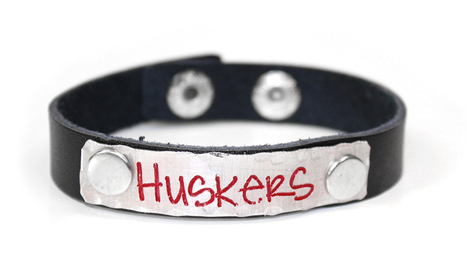 Huskers Riveted Leather Cuff Bracelet