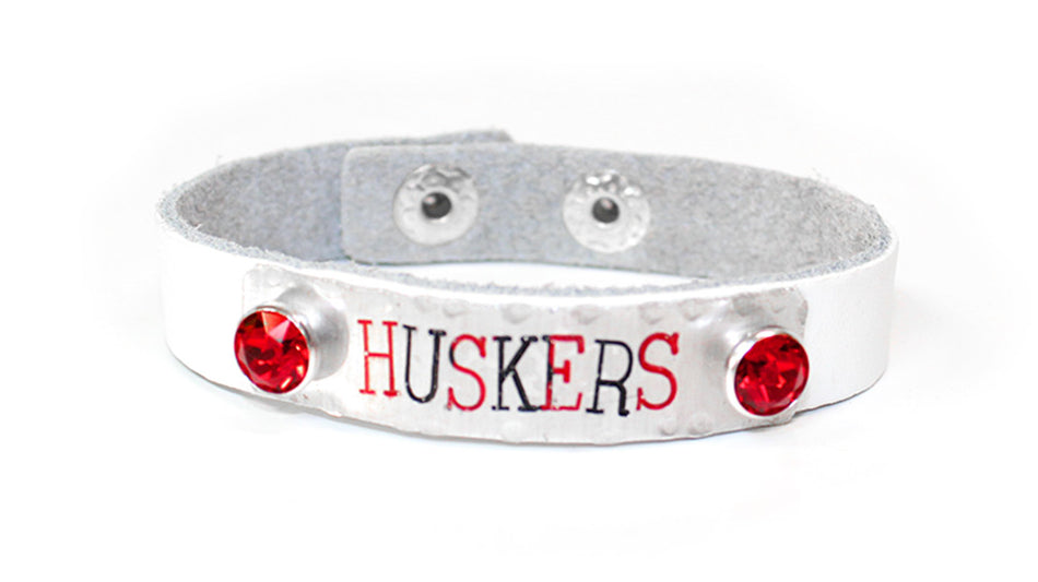 Huskers Rhinestone Leather Cuff Bracelet