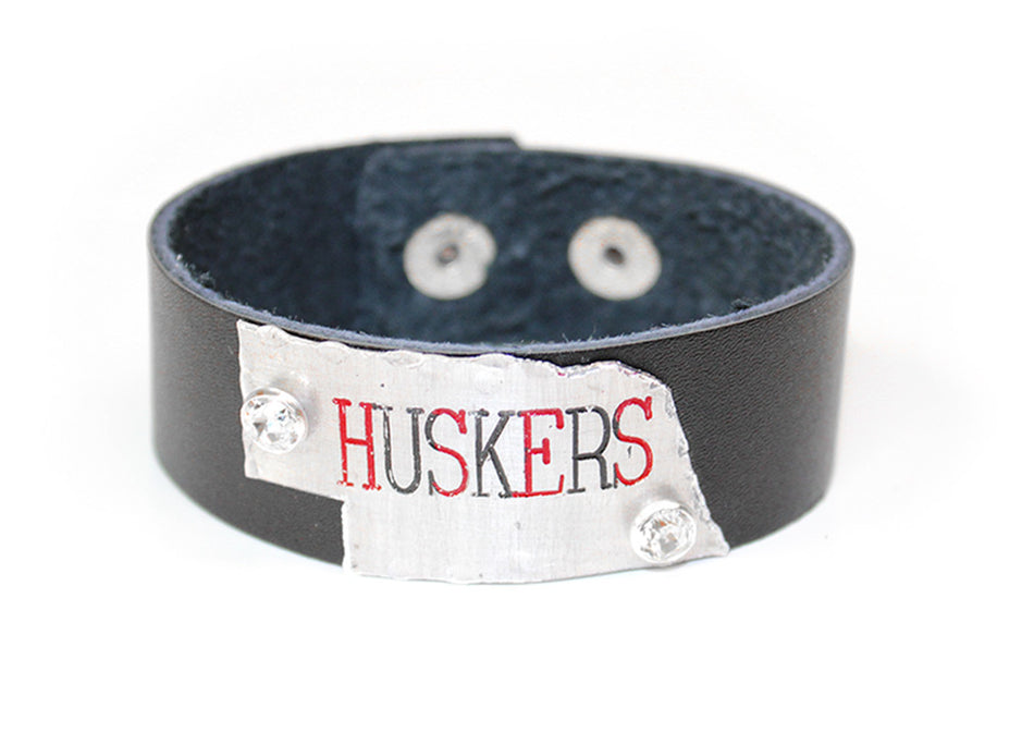 State Huskers Rhinestone Leather Cuff Bracelet