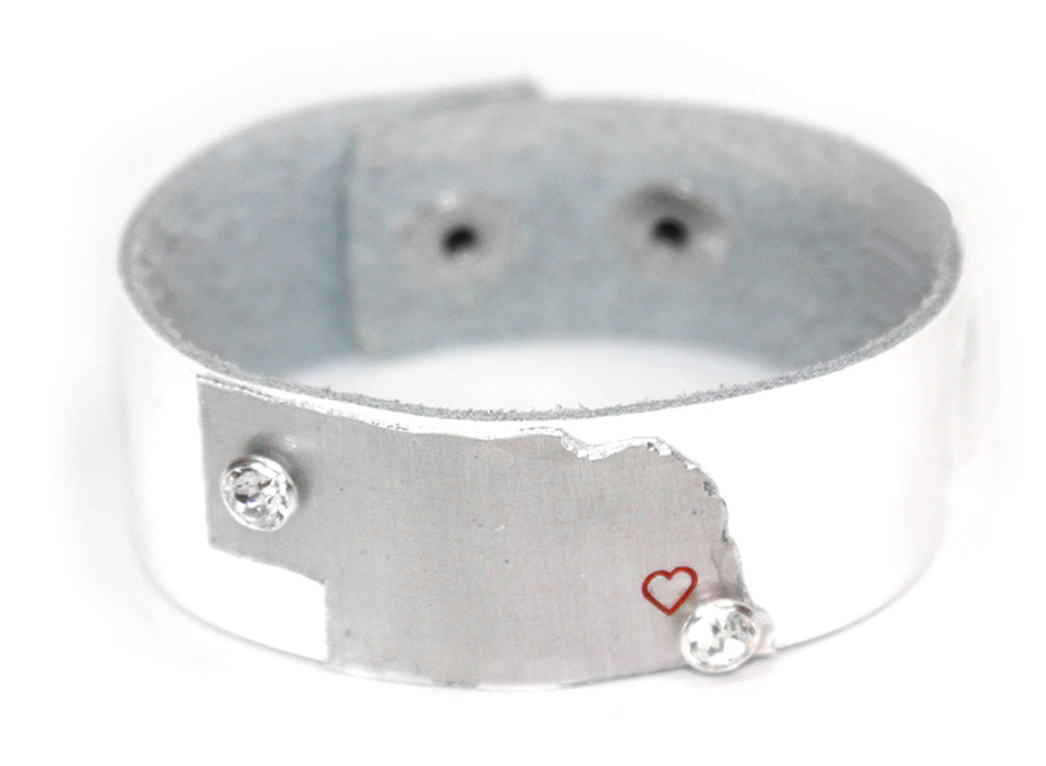 Huskers White Leather Jeweled Bracelet