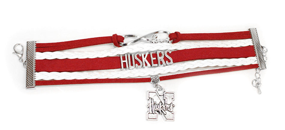 Nebraska Infinity Ribbon Charm Bracelet