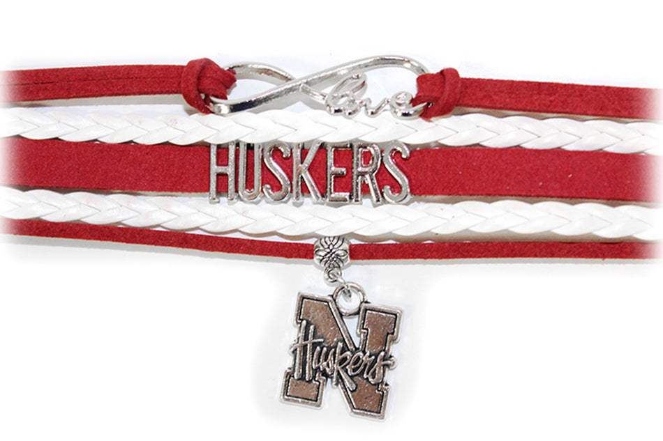 Nebraska Infinity Ribbon Charm Bracelet