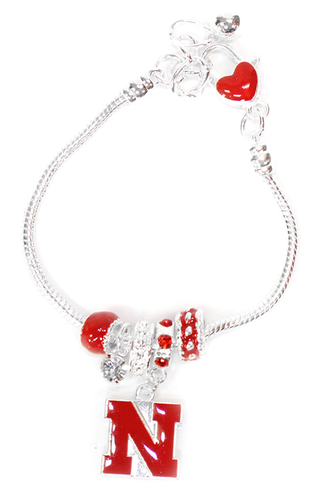 Husker N Charm Circle Bead Bracelet