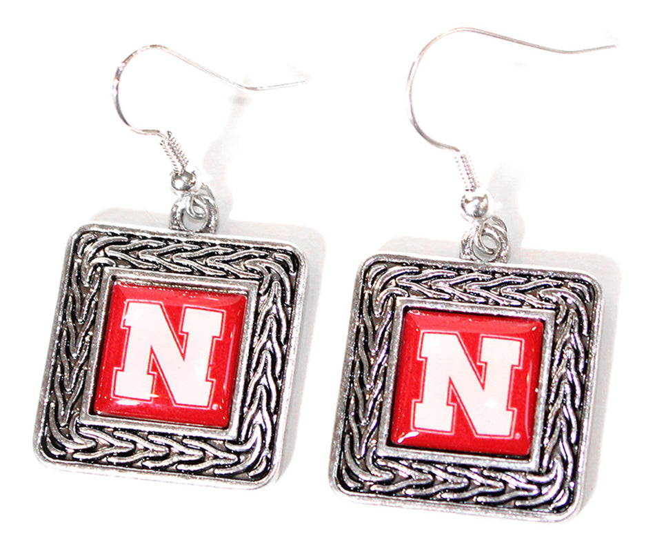 Nebraska Square Etched Earrings