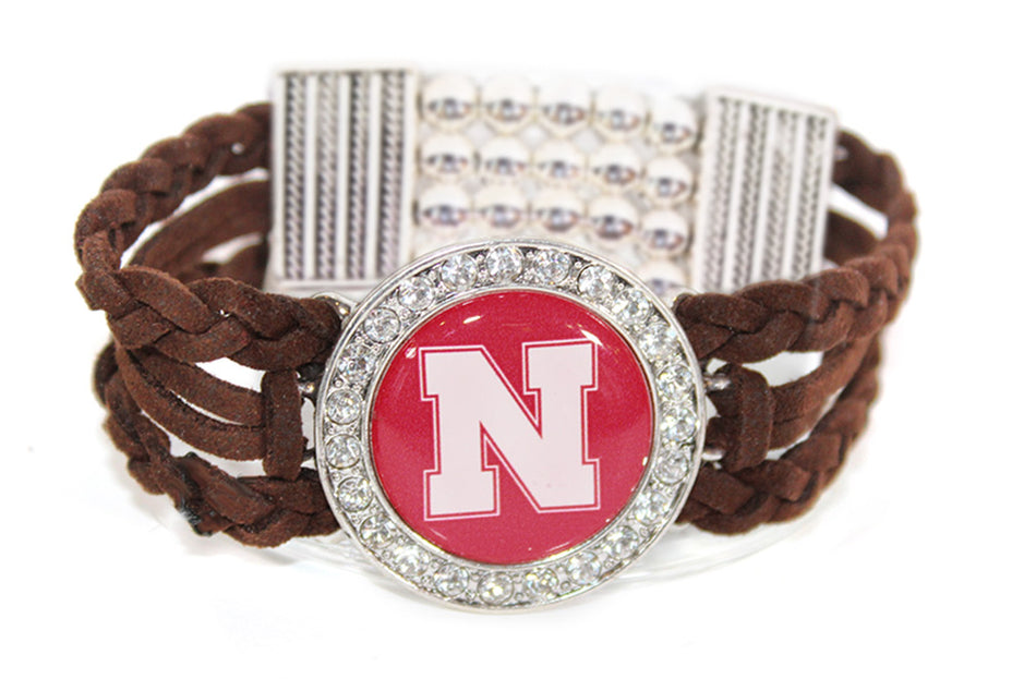 Husker Braided Rhinestone Circle Bracelet