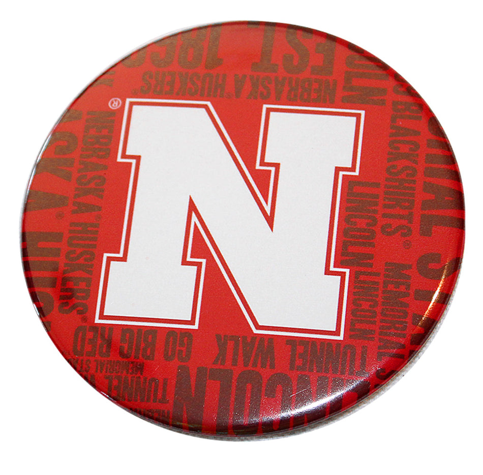 Go Big N Red Button Pin