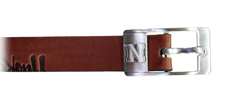 Leather Huskers Script Belt Eagles Wings