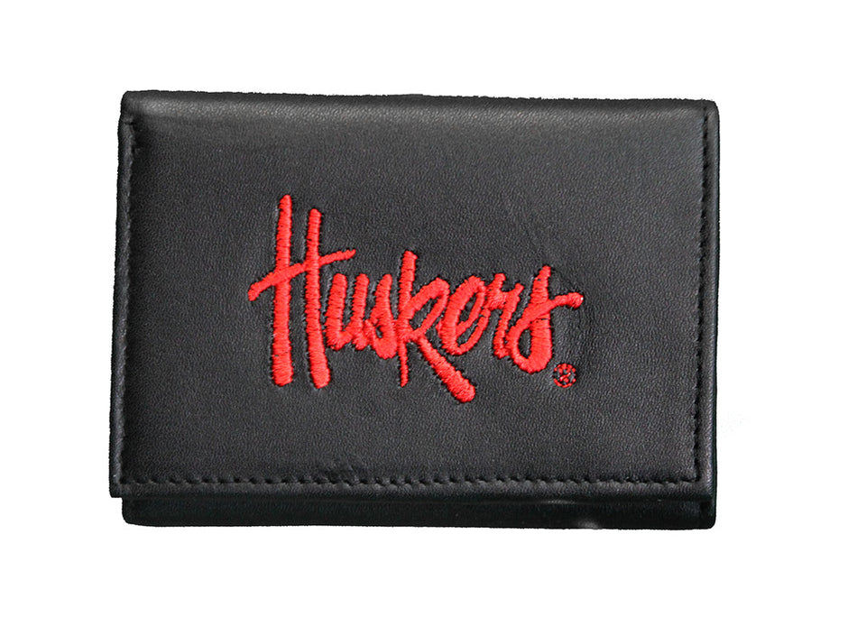Nebraska Huskers Embroidered Leather Trifold Wallet