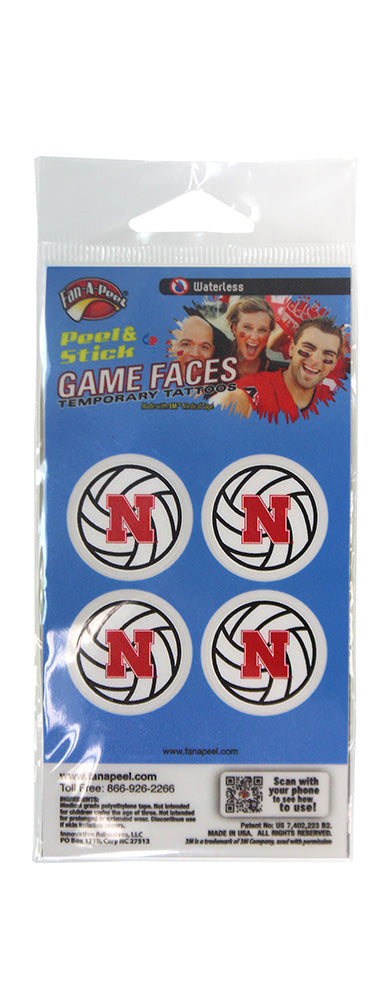 Nebraska Volleyball Waterless Tattoos 4 Pack
