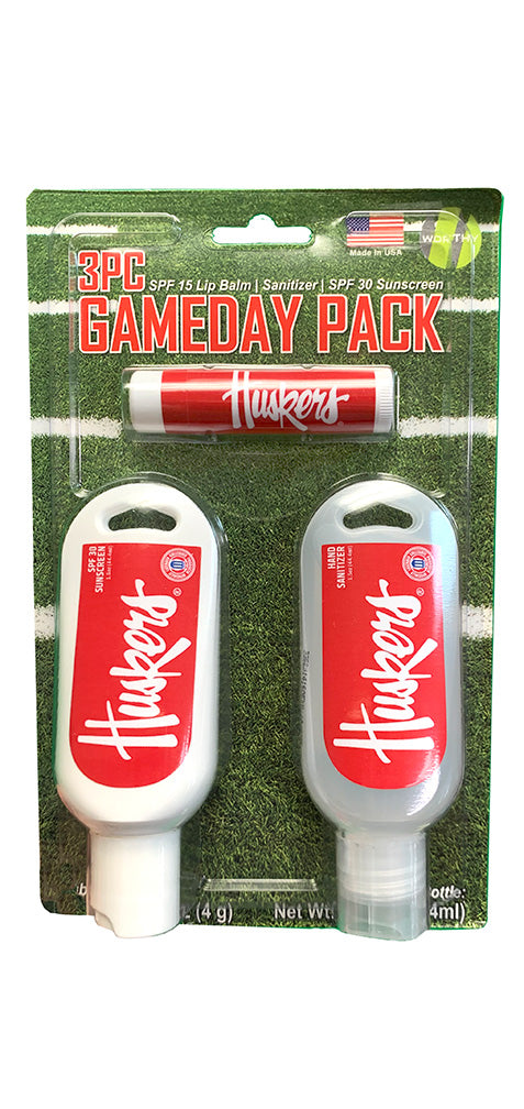 Huskers Gameday 3 Pack SPF Hand Sanitizer N Lip Balm