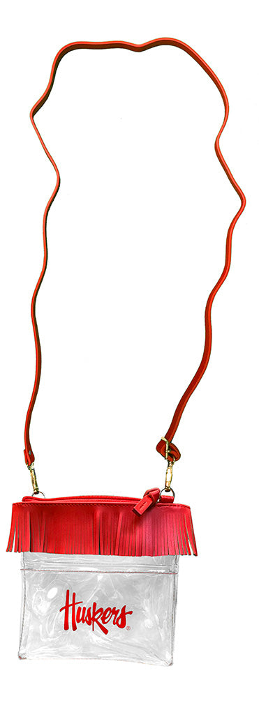 Huskers Adjustable Clear Fringey Crossbody