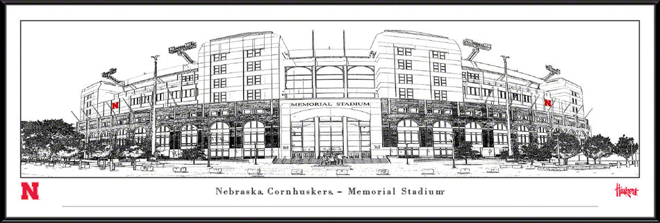 Framed UNL Memorial Stadium Line Art Panorama