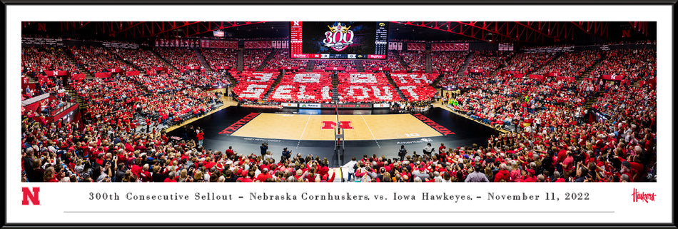Framed Nebraska Volleyball 300th Consecutive Sellout Panorama