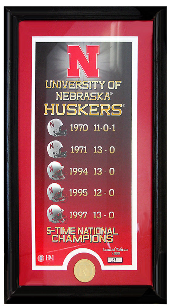Huskers 5 Times National Champs Plaque