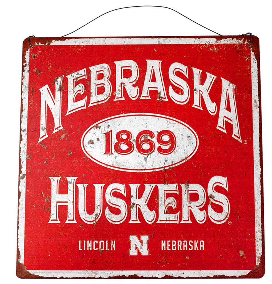 Vintage Nebraska 1869 Huskers Hanging Tin Sign