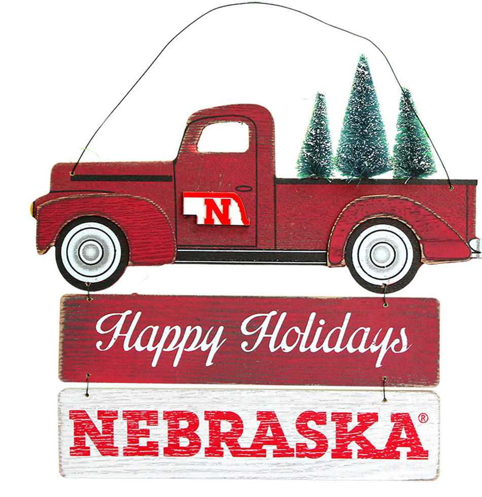 Huskers Happy Holidays Door Sign