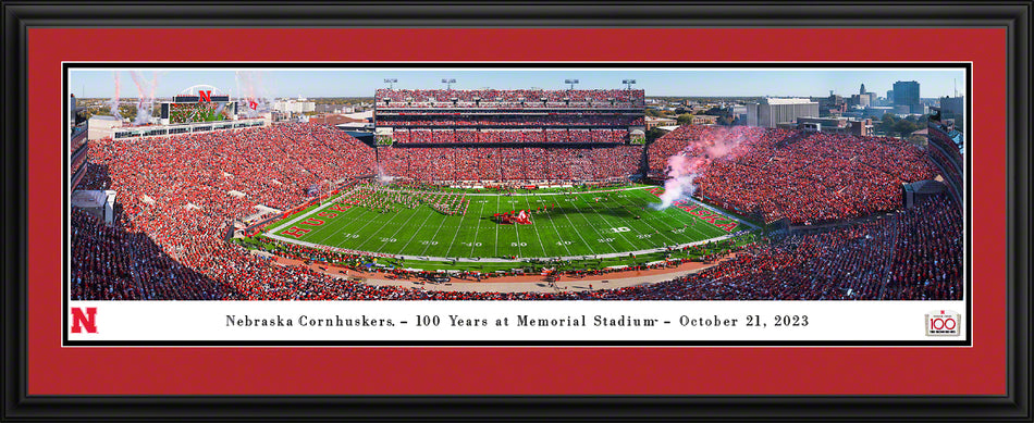 Deluxe Framed Nebraska Memorial Stadium 100th Anniversary Panorama
