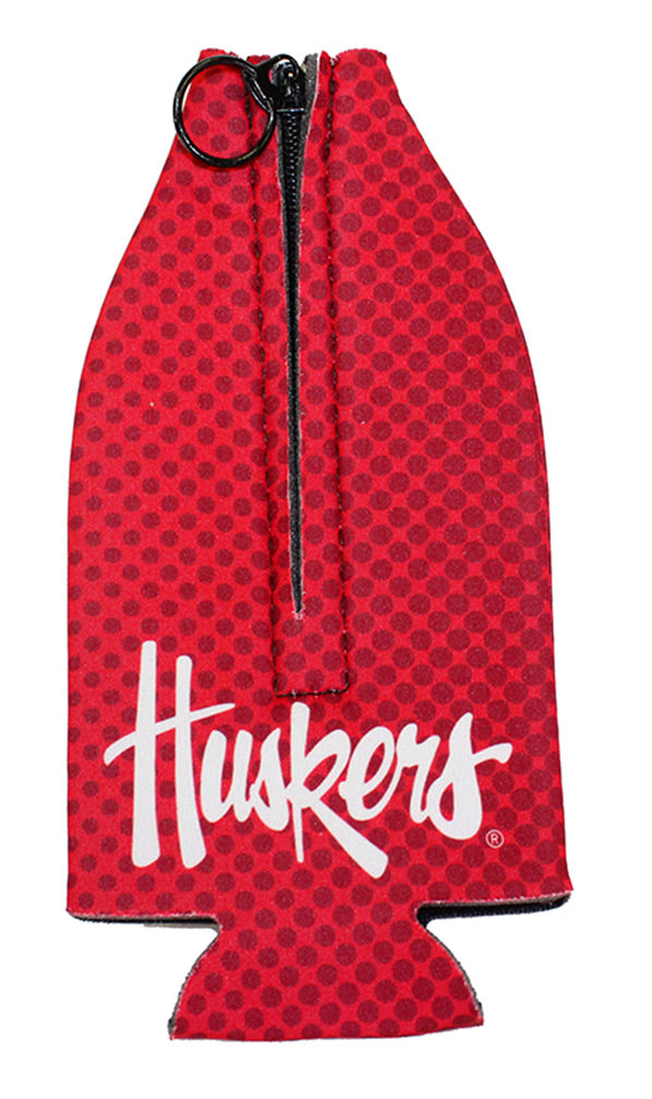 Dot Print Nebraska Helmet Bottle Koozie