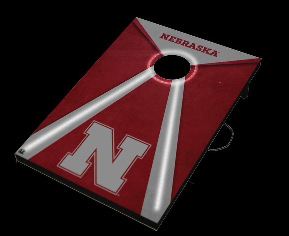 Nebraska Solid Wood 2 by 3 LED Cornhole