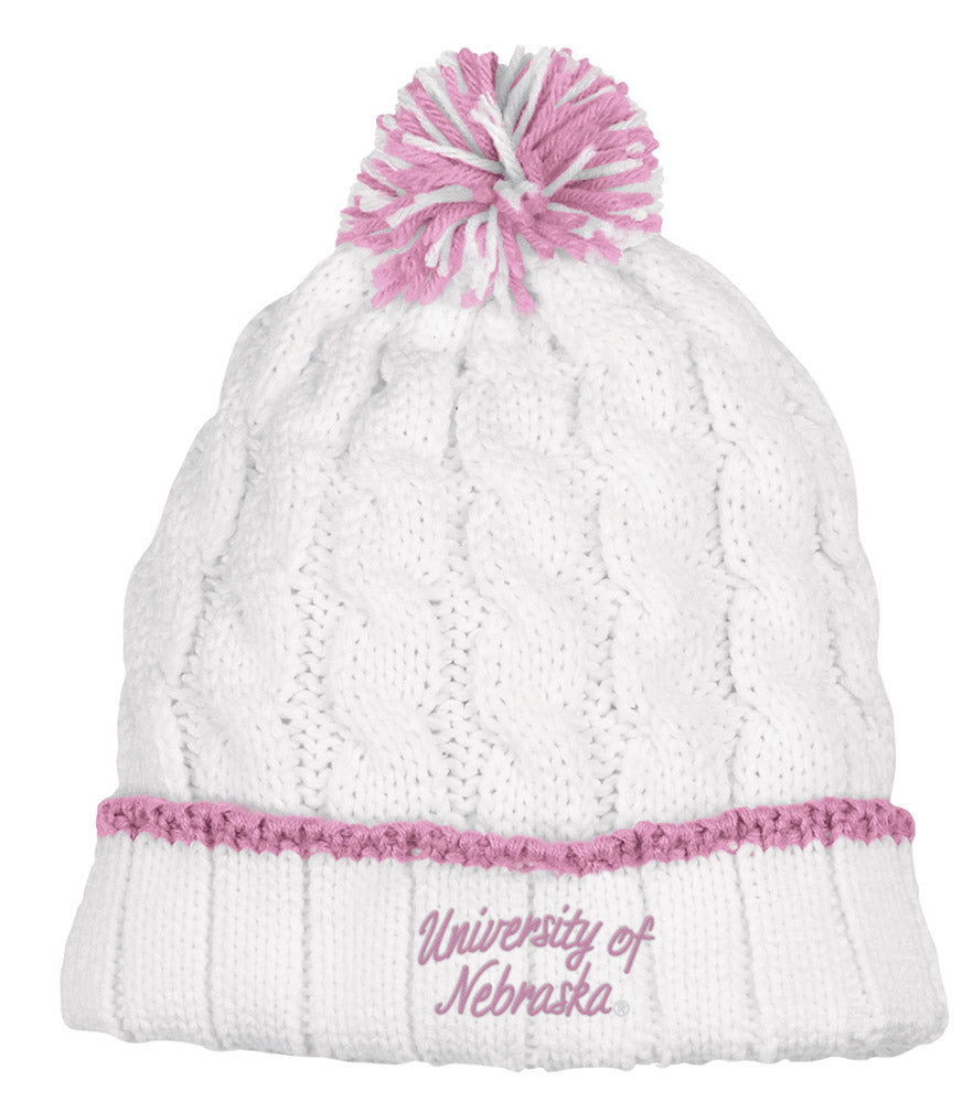Ladies Cable Knit Hat - Pink Accent