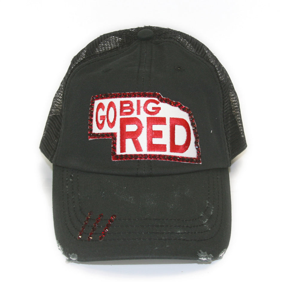 Jeweled Go Big Red State Truckers Cap