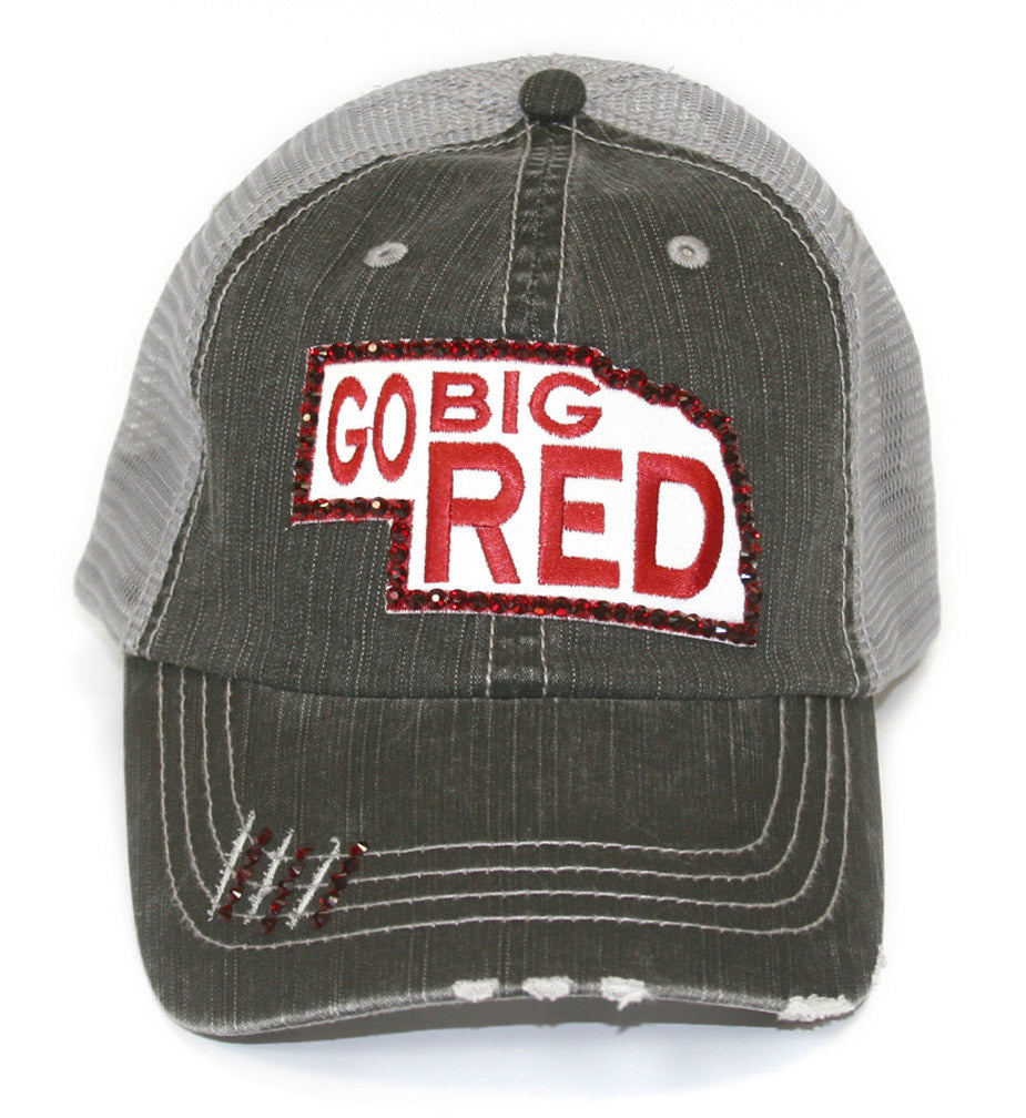 Jeweled Go Big Red State Truckers Cap