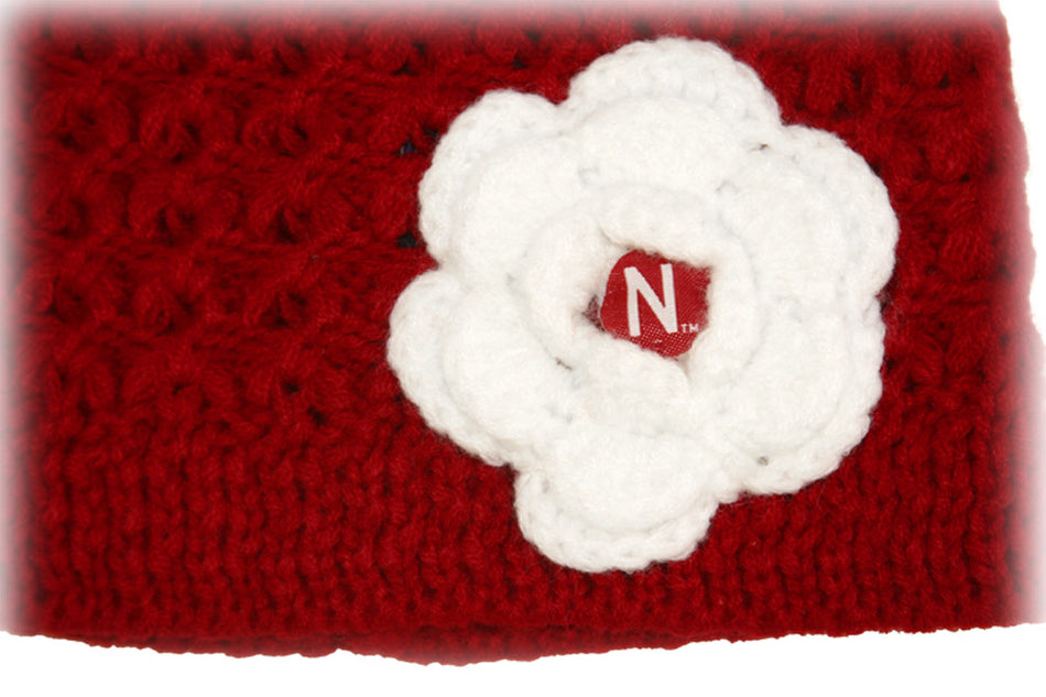 Ladies Red Flower Knit Hat
