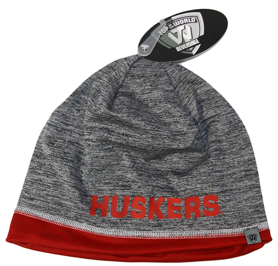 Huskers Grey N Red Reversible Nylon Beanie