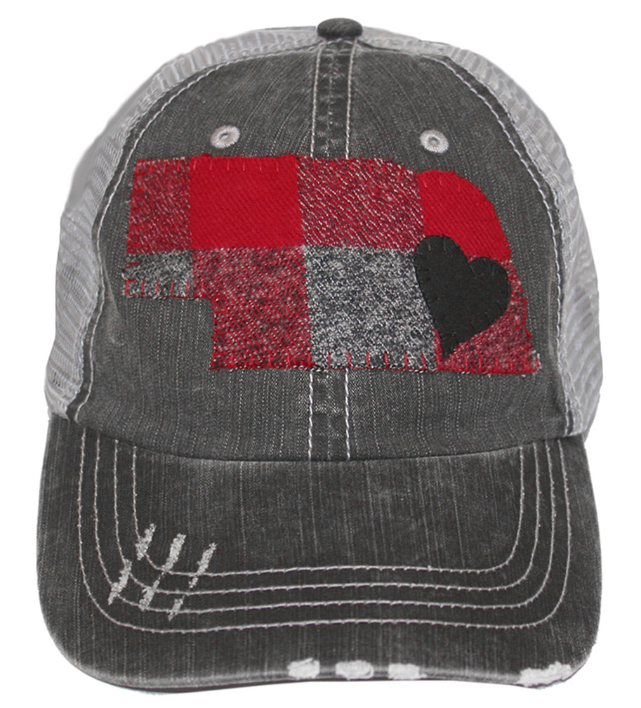 Heart Nebraska Plaid Meshback Cap