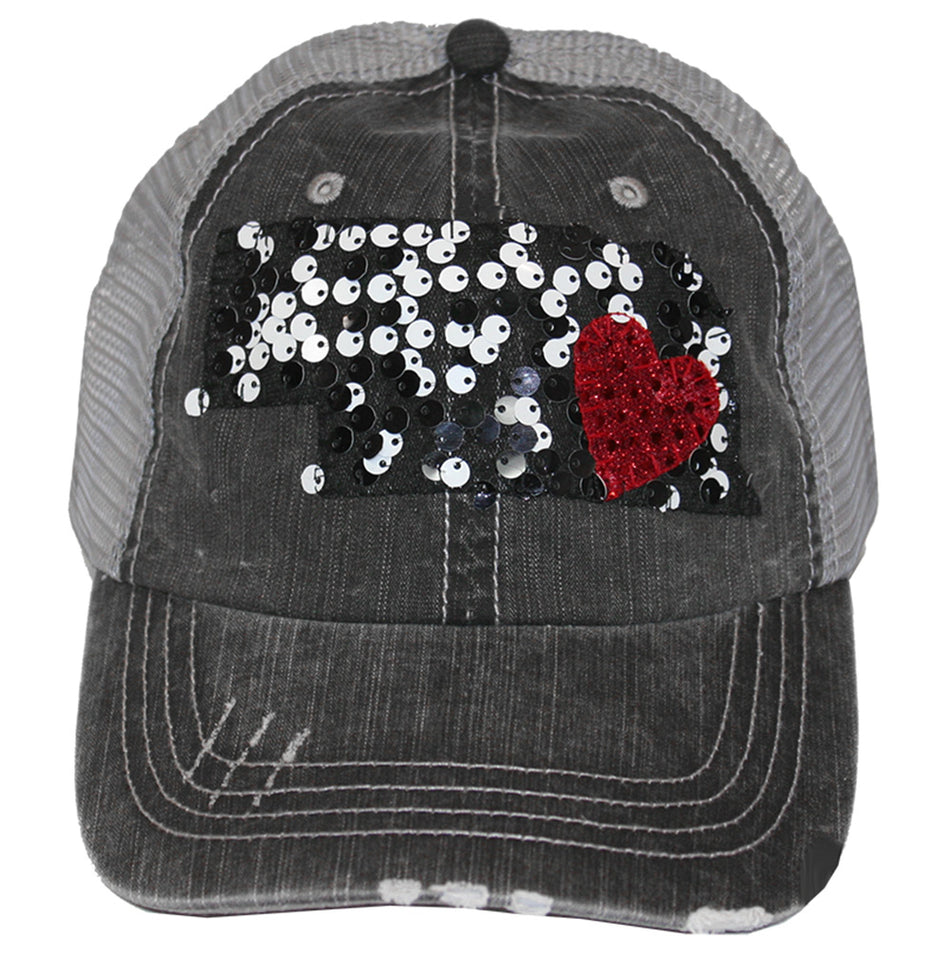 Heart Nebraska Black and White Meshback Cap