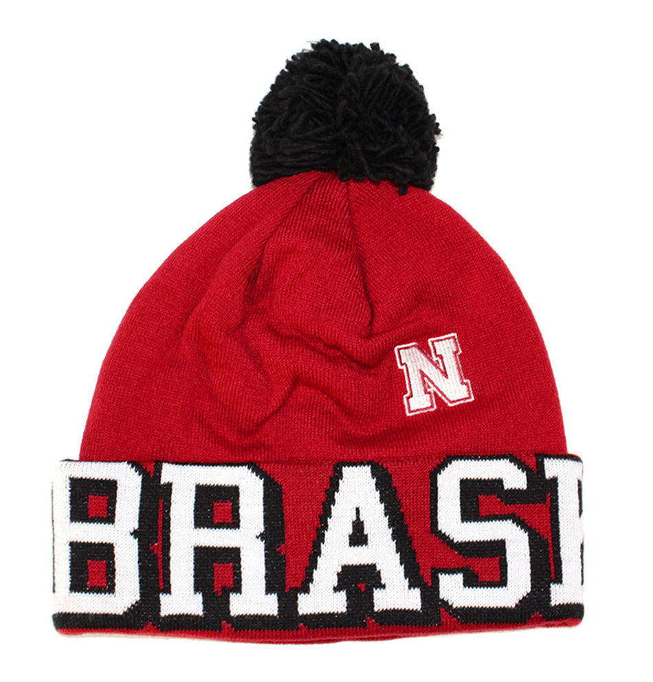 Adidas Nebraska Red Knit Pom Beanie