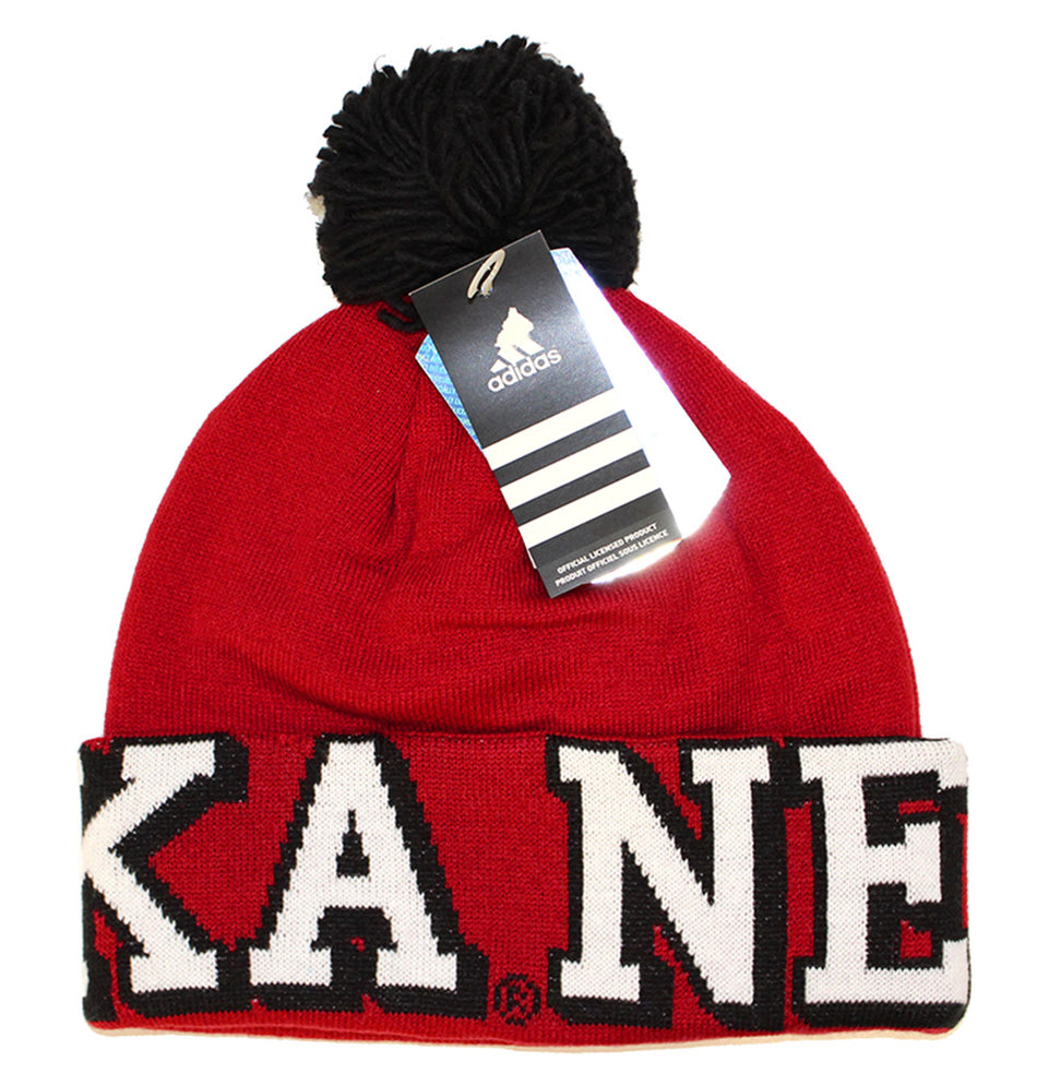 Adidas Nebraska Red Knit Pom Beanie