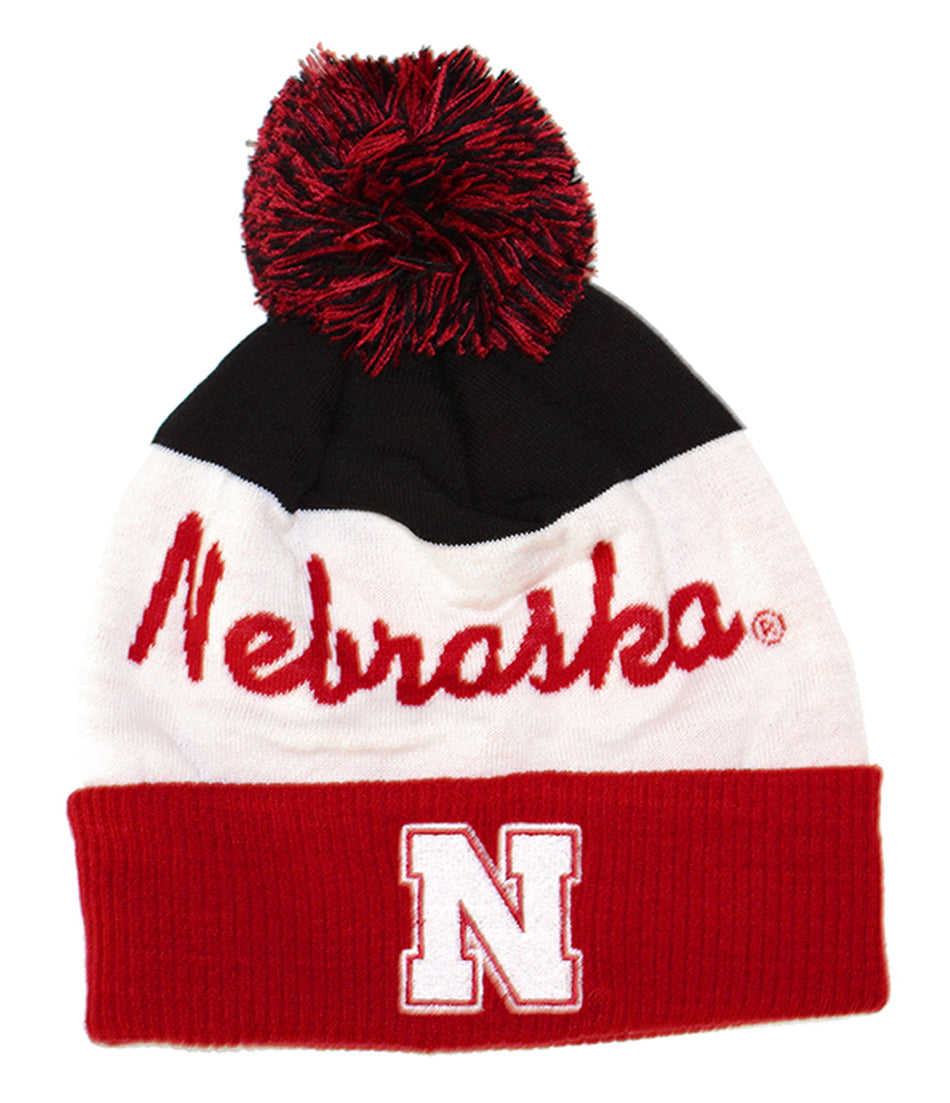 Adidas Nebraska Huskers Three Stripe Pom Beanie