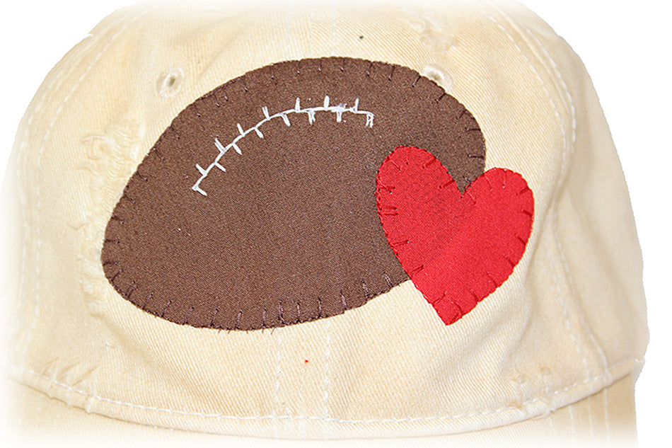 Football Heart Distressed Cream Cap