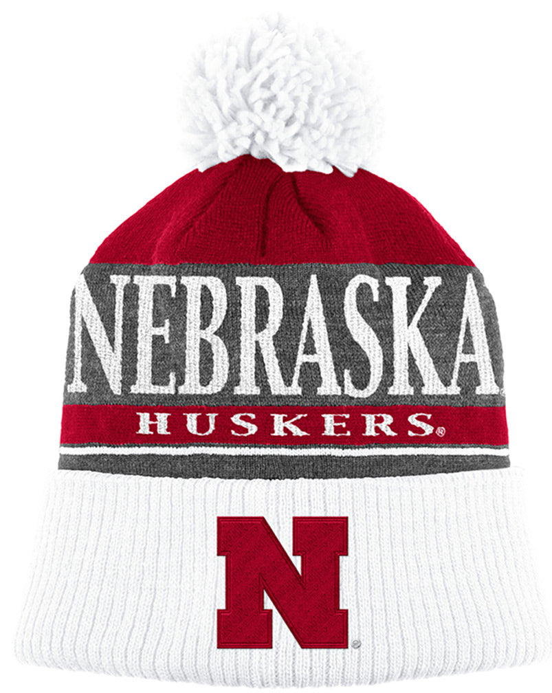 Adidas Heathered Nebraska Huskers Cuffed Pom Knit