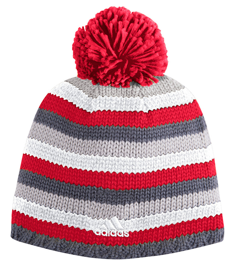 Adidas Textured Husker Striped Beanie Pom