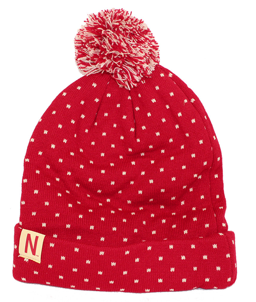 Husker N Polka Dot Puff Cuff Beanie