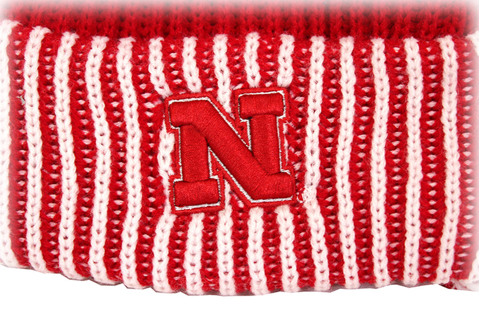 Nebraska Striped Snuggy Pom Beanie