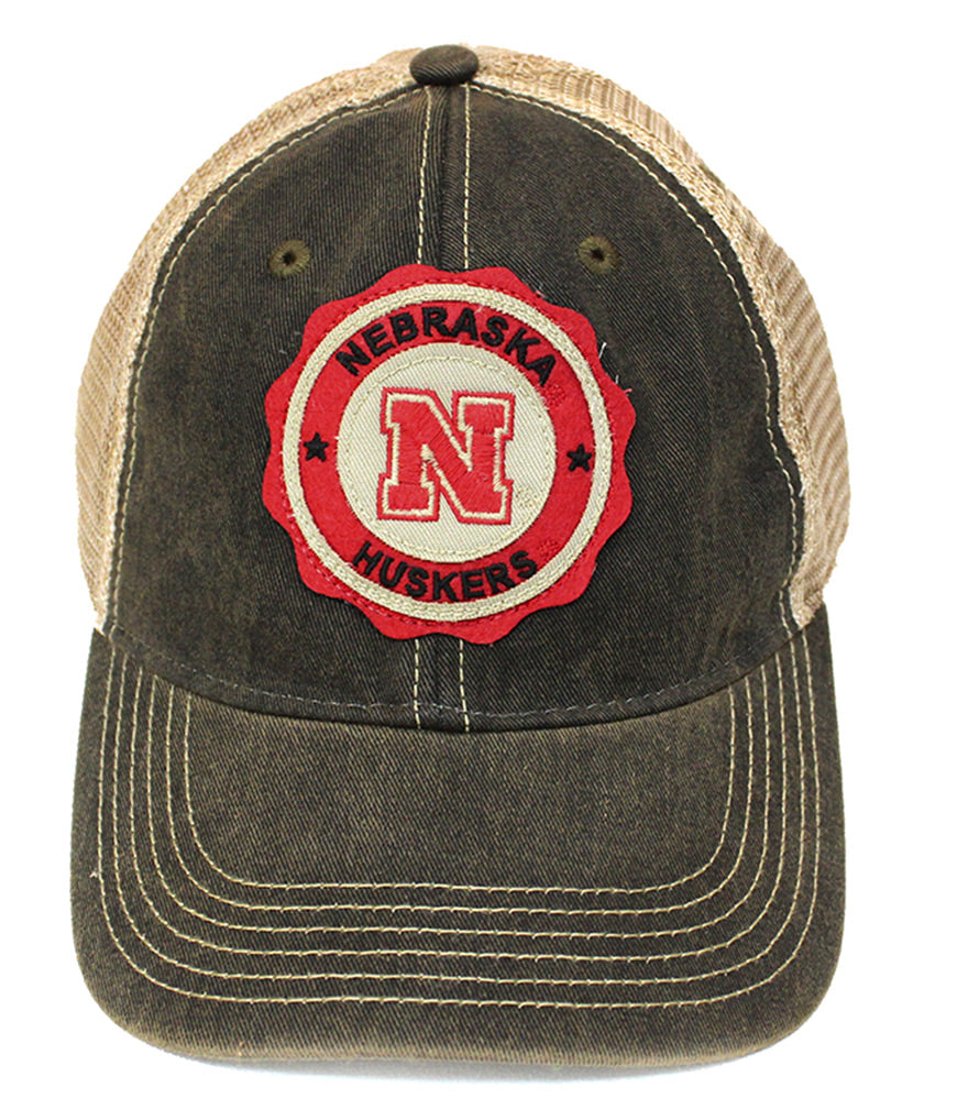 Washed  Mesh-Back Trucker Nebraska Circle Patch Hat